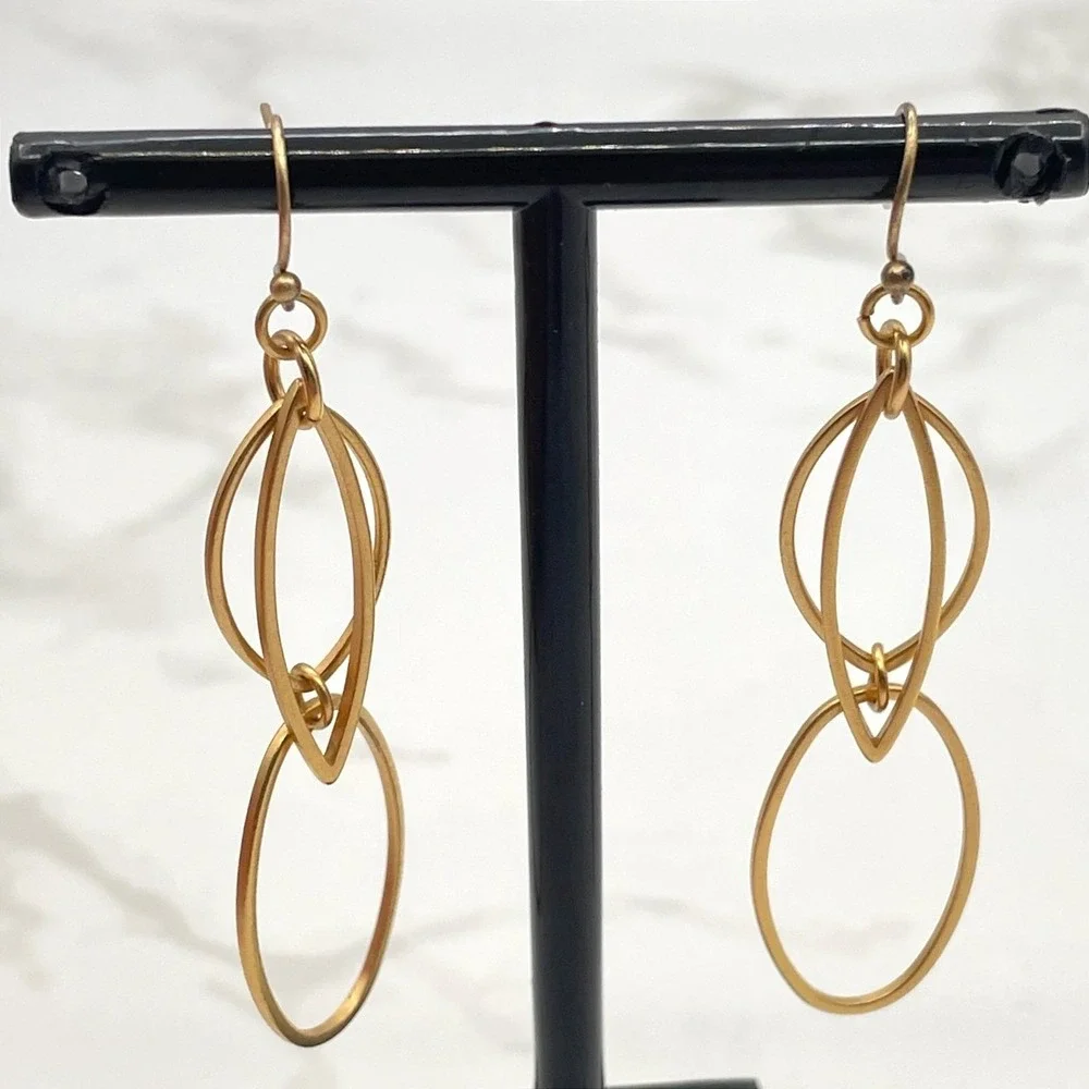 Vintage Gold Tone Geometric Marquise Link Dangle Drop Earrings Oval For‎ Women